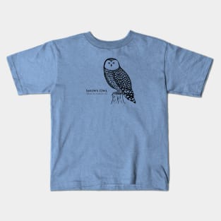 Snowy Owl with Common and Scientific Names - detailed bird design Kids T-Shirt